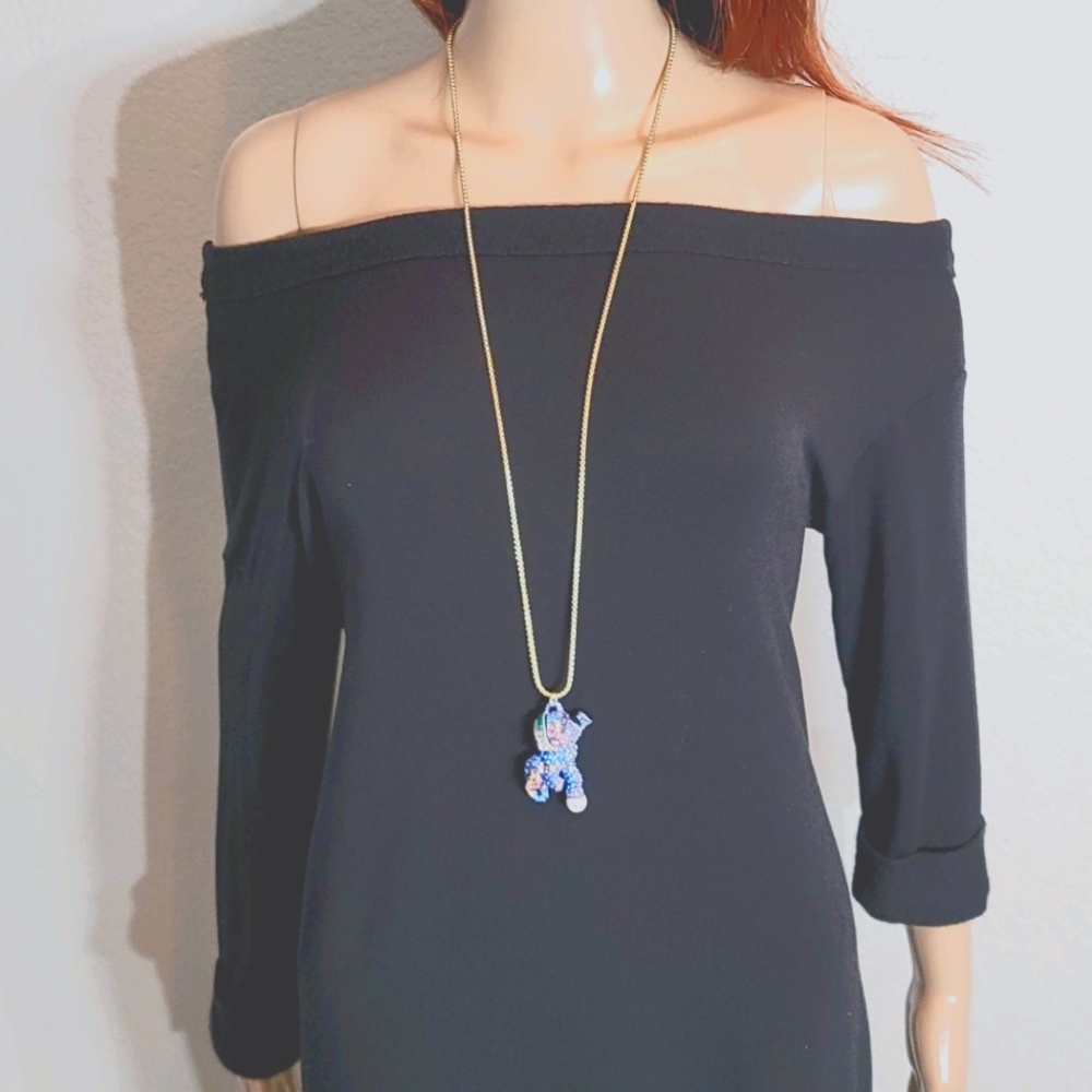 Betsey Johnson Elephant Pendant Long Necklace Blue - Picture 5 of 9